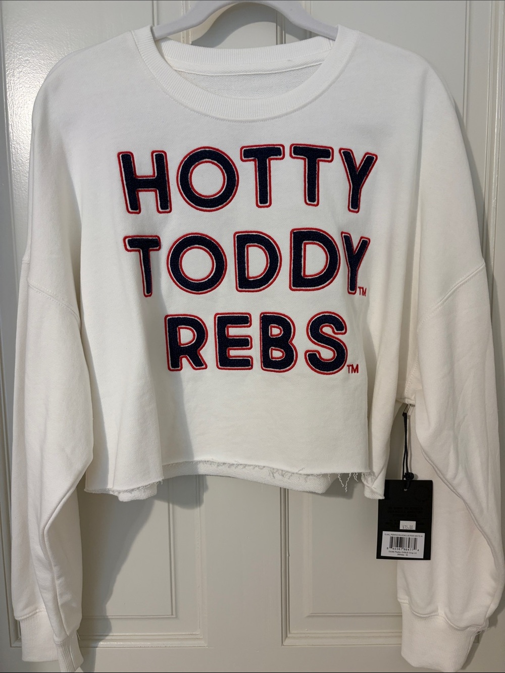 White 'Hotty Toddy Rebs' Cropped Sweatshirt